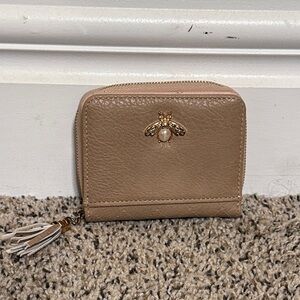 Chic Tan Wallet with Gold Bee Detail
